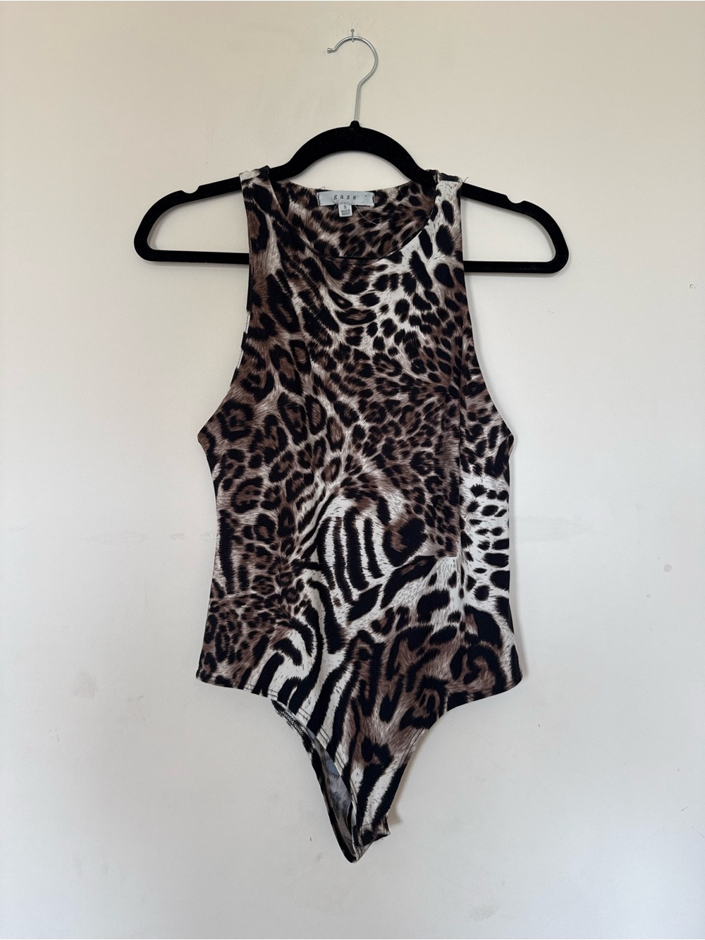 Gaze Leopard Zebra Animal Print Sleeveless Bodysuit Size Small